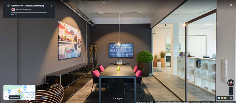 Panorama-Tour im Rahmen von Google Street View | Trusted durch die Räume von GEMPP GARTENDESIGN Hamburg.
